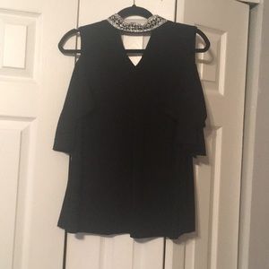 Elegant Black rhinestoned collar top